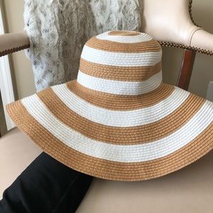 Target tan and white striped floppy beach hat